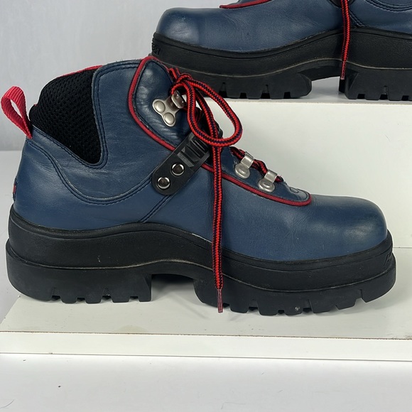 Vintage Y2K Tommy Hilfiger Navy Blue Chunky Leather Boots Lug Sole. - Picture 6 of 16
